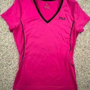 FILA Sport Womens Small Exercise Pink Top Shirt Stretch Spandex Black Trim